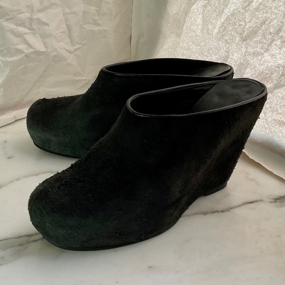 Rick Owens Black Suede 1”Platform 4 1/4” Heel Mules size 40